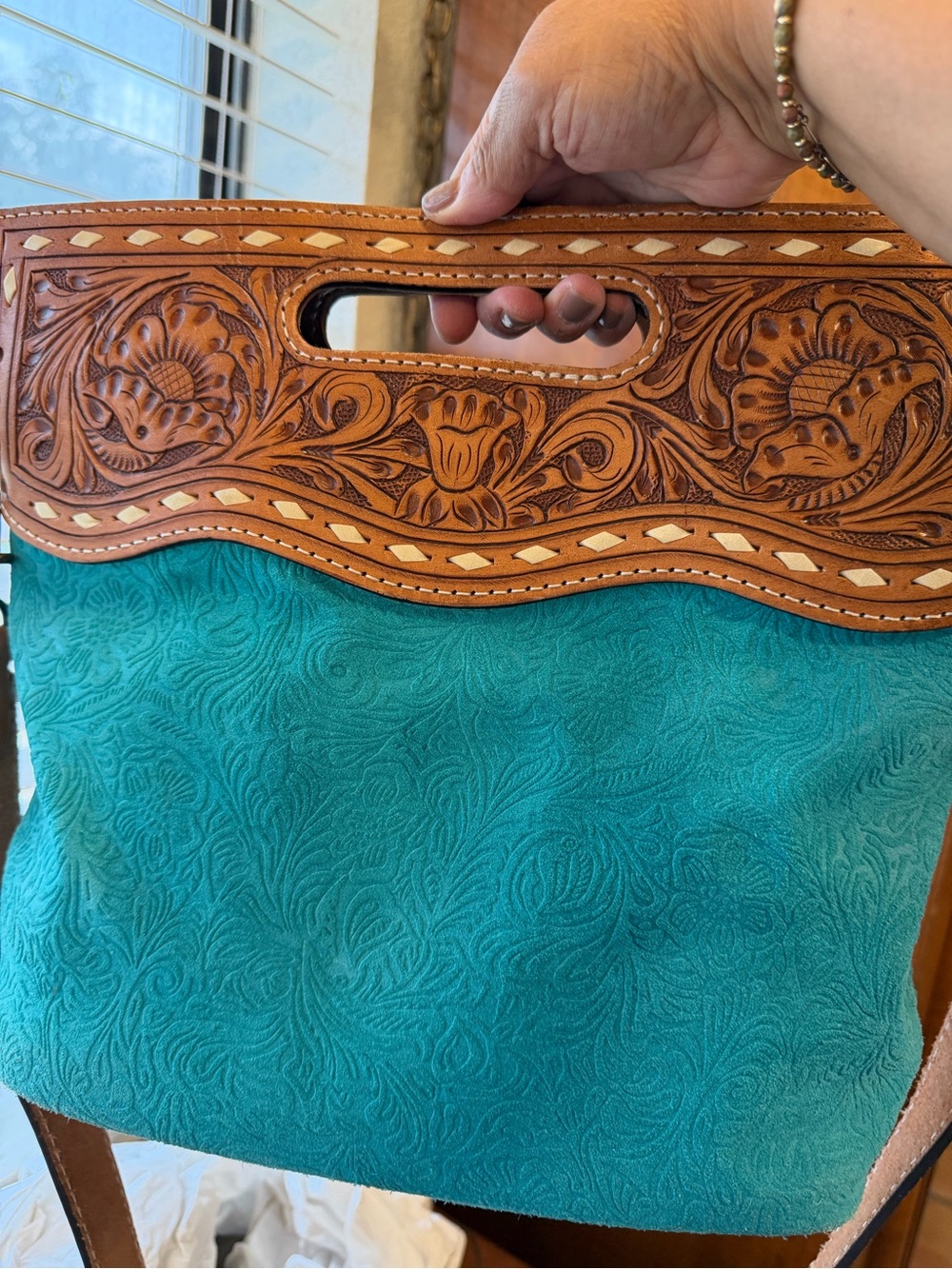American Darling Turquoise Tooled Leather Western Shoulder Crossbody Bag